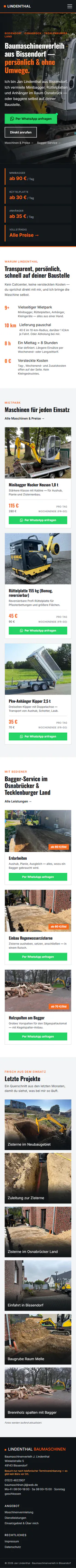 Maschinenverleih, Bissendorf: Mobile-Ansicht der Live-Site