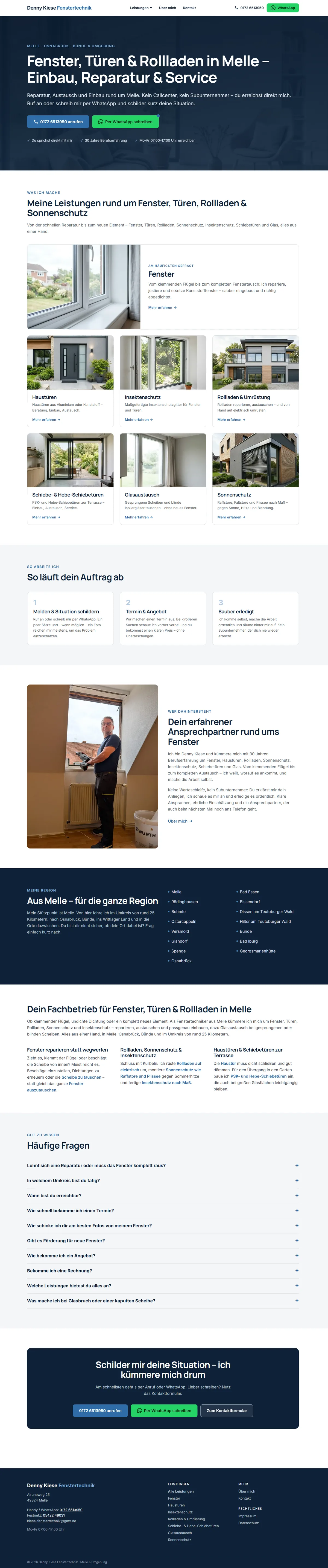 Kiese Fenstertechnik: Desktop-Ansicht der Live-Site