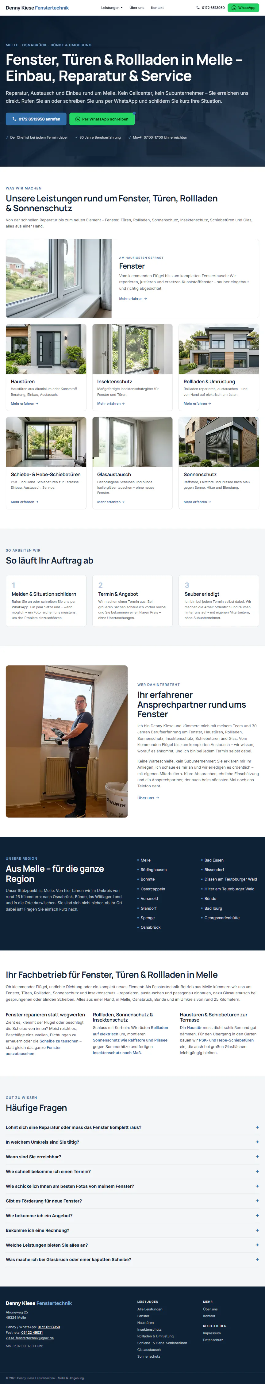 Fensterbau, Melle: Desktop-Ansicht der Live-Site