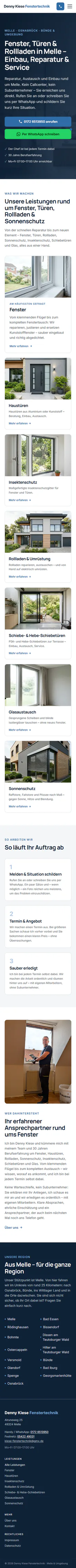 Fensterbau, Melle: Mobile-Ansicht der Live-Site